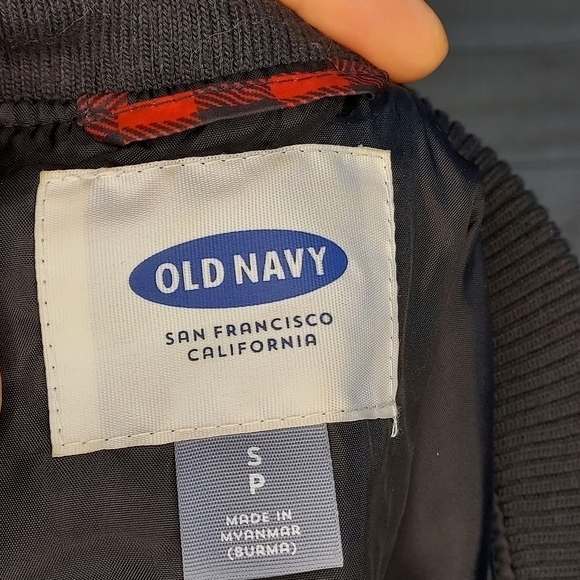 Old Navy vest red black check print quilted full zip pockets ribbed collar S - Picture 5 of 10